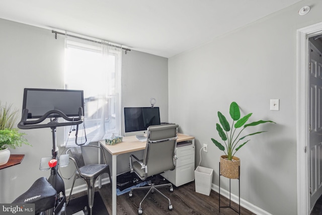 office area with dark wood-type flooring