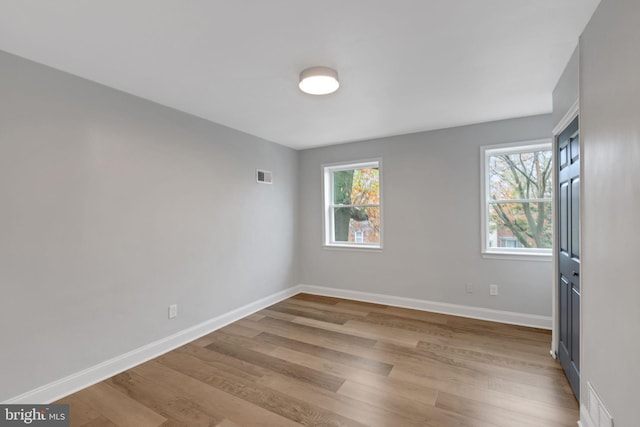 empty room featuring light hardwood / wood-style floors and plenty of natural light