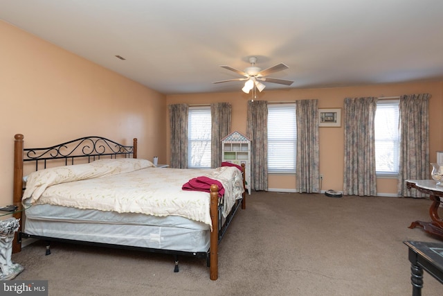 bedroom with carpet flooring and ceiling fan