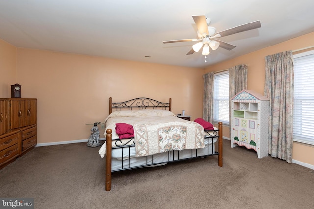 bedroom featuring ceiling fan and carpet floors