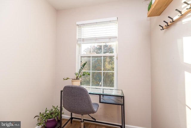 office with a healthy amount of sunlight and wood-type flooring