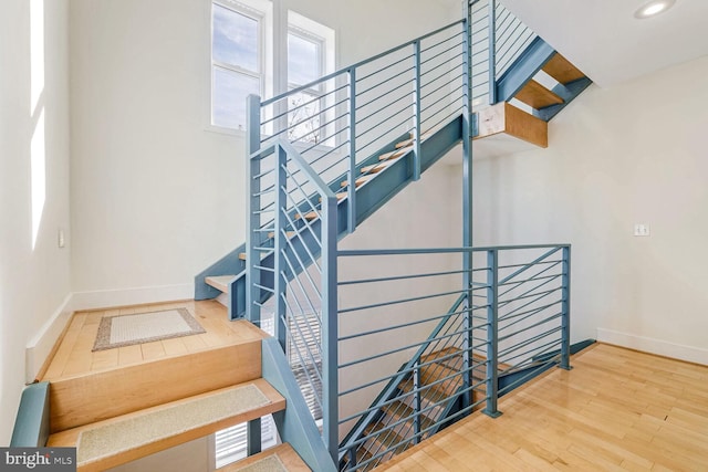 stairs with wood-type flooring