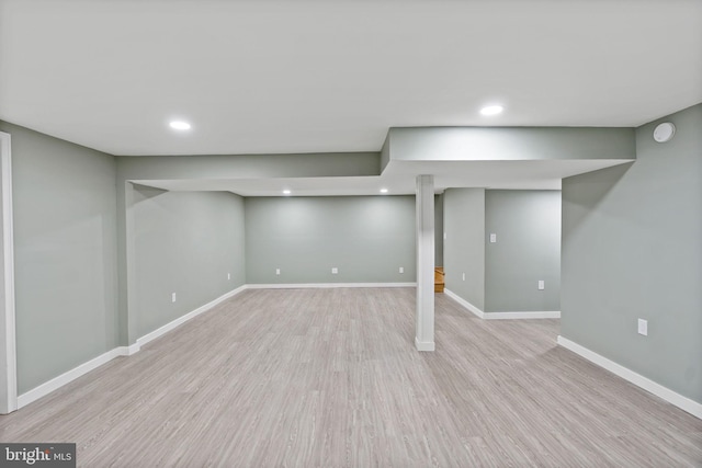 basement with light wood-type flooring