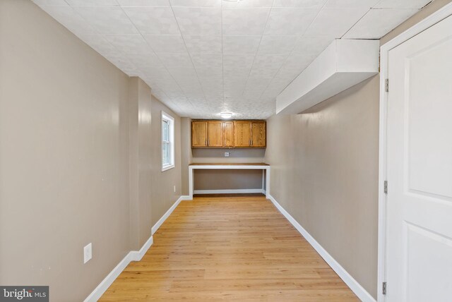 basement featuring light hardwood / wood-style flooring