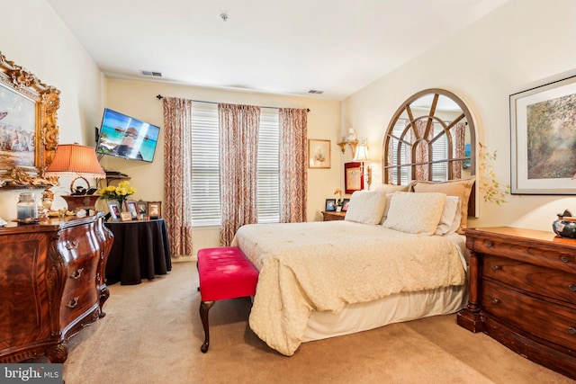 carpeted bedroom featuring multiple windows