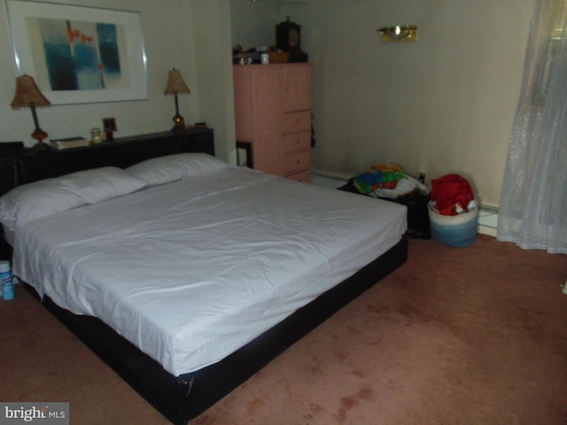 bedroom featuring carpet flooring and a baseboard radiator