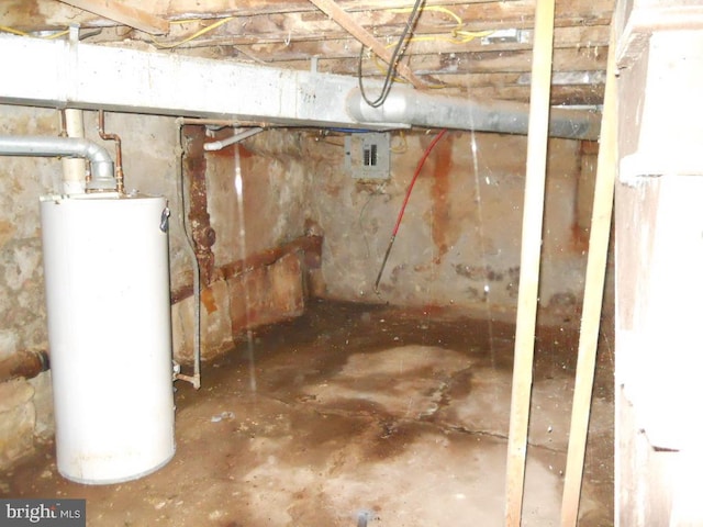 basement with water heater