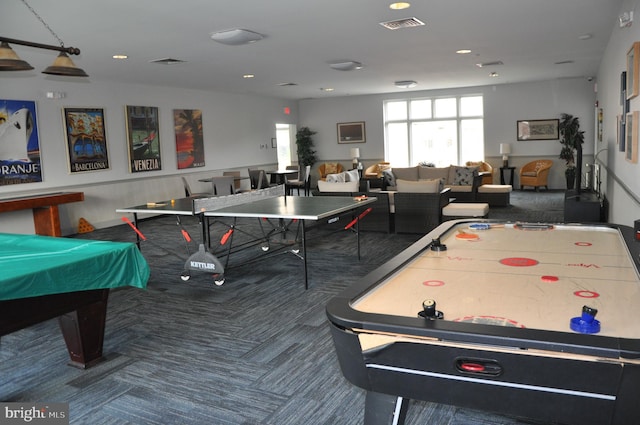 rec room with carpet floors and billiards