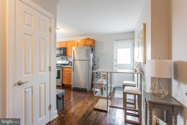 kitchen with dark wood-type flooring and stainless steel appliances