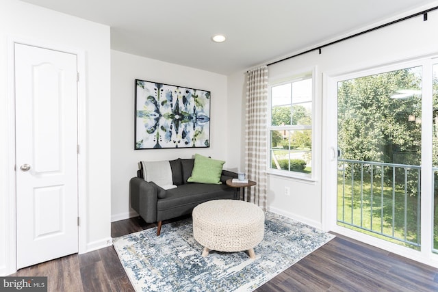 sitting room with dark hardwood / wood-style flooring