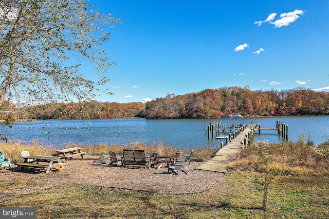 view of dock with a water view