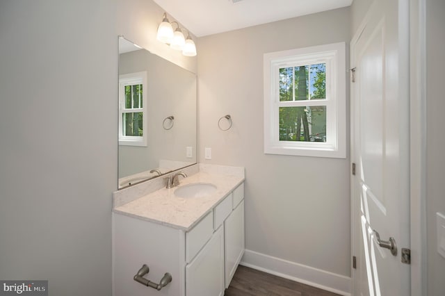 bathroom featuring hardwood / wood-style floors and vanity