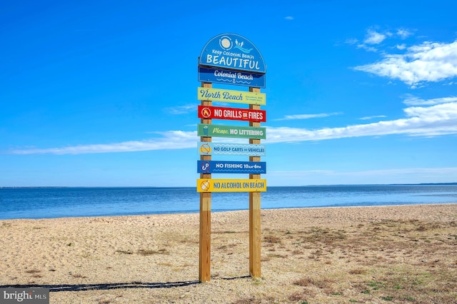 property view of water featuring a beach view