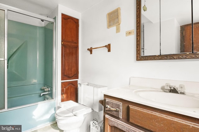 full bathroom featuring vanity,  shower combination, and toilet