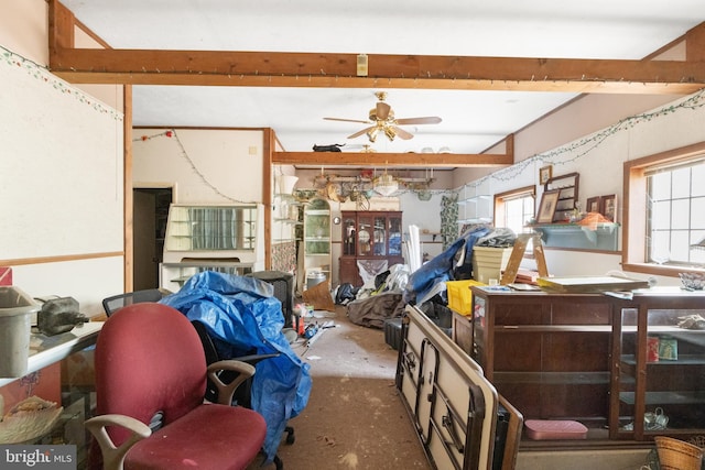 miscellaneous room featuring concrete flooring and ceiling fan