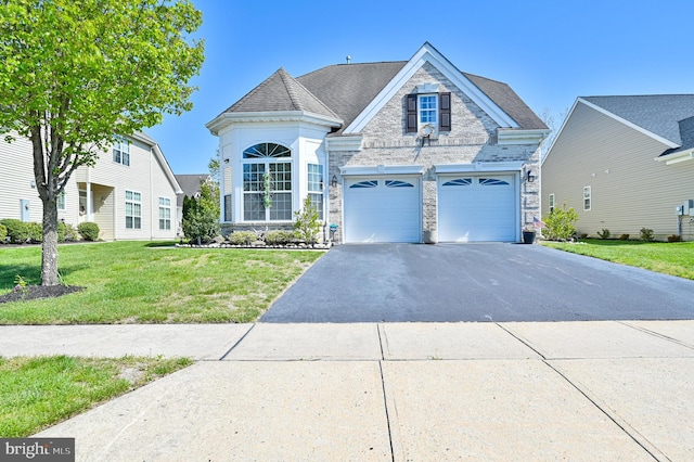 40 Vender Ln, Mays Landing, NJ 08330 - view of front of property featuring asphalt driveway, stone siding, a garage, and a front lawn