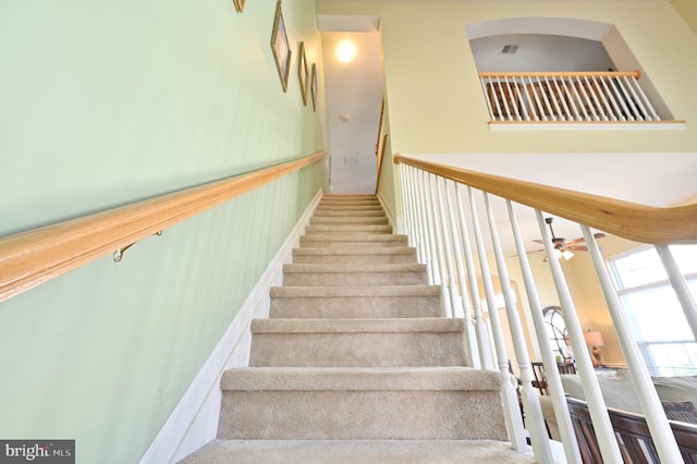 40 Vender Ln, Mays Landing, NJ 08330 - staircase featuring a ceiling fan and carpet