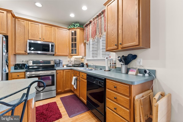 kitchen featuring sink, stainless steel appliances, and light wood-type flooring