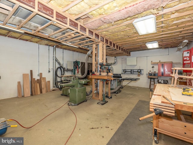 basement featuring a workshop area