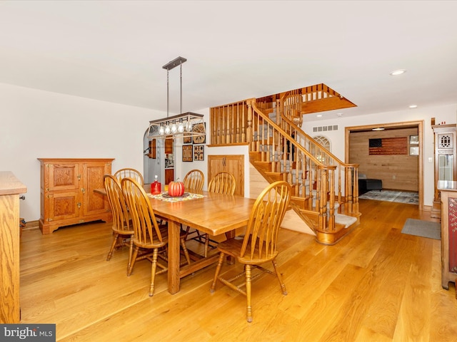 4414 Mountville Rd, Frederick, MD 21703 - dining space featuring stairway, light wood finished floors, and recessed lighting