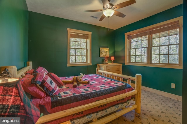 bedroom featuring ceiling fan