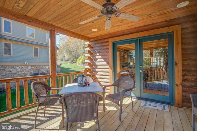 wooden terrace with ceiling fan