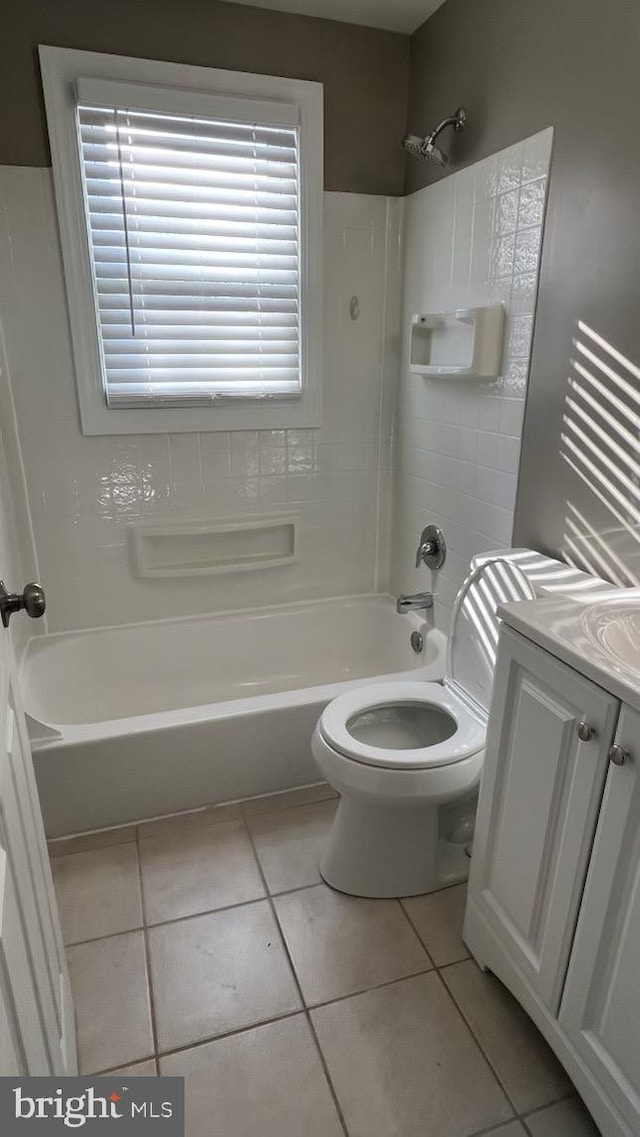 full bathroom featuring vanity, tile patterned flooring, tub / shower combination, and toilet