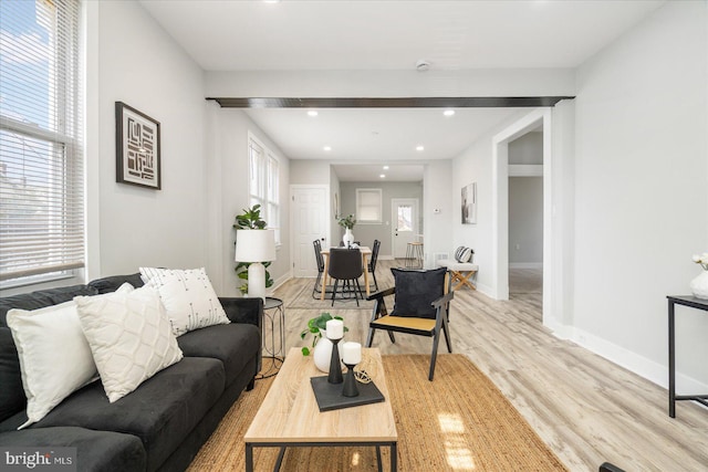 living room with light hardwood / wood-style flooring