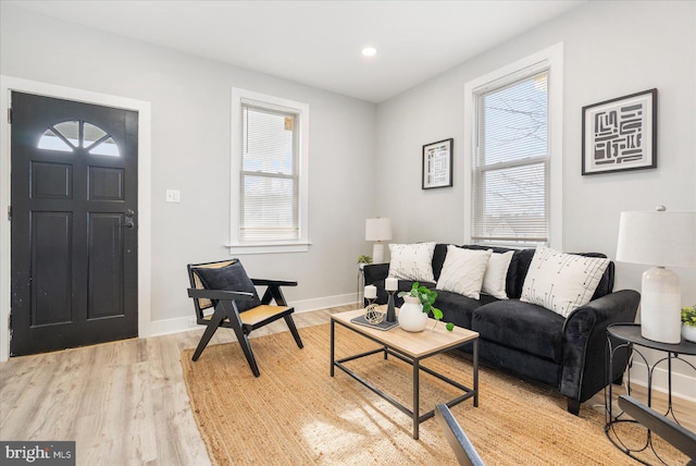 living room with light hardwood / wood-style flooring