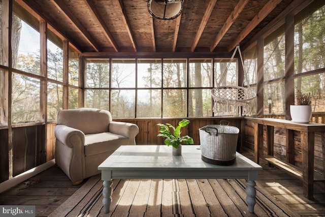 sunroom / solarium featuring wooden ceiling