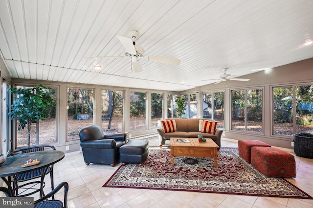 sunroom / solarium featuring ceiling fan and a healthy amount of sunlight