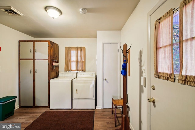 8388 Hilda Dr, Salisbury, MD 21804 - laundry area featuring independent washer and dryer, dark wood-style floors, and baseboards