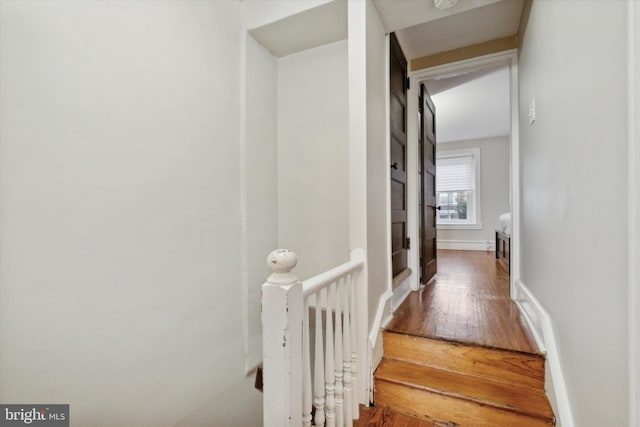 hallway with hardwood / wood-style flooring