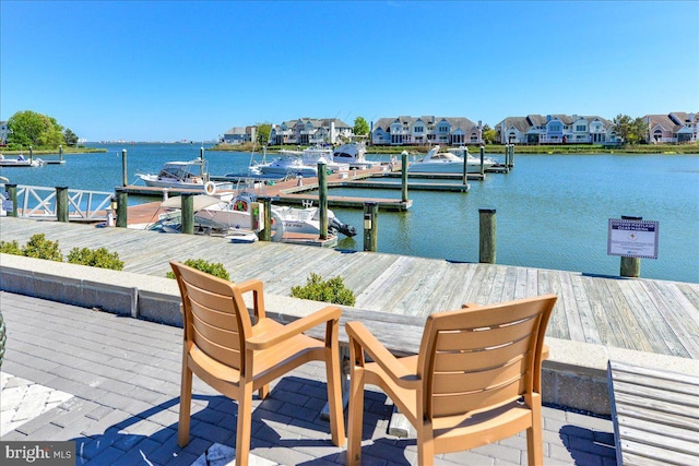 view of dock with a water view