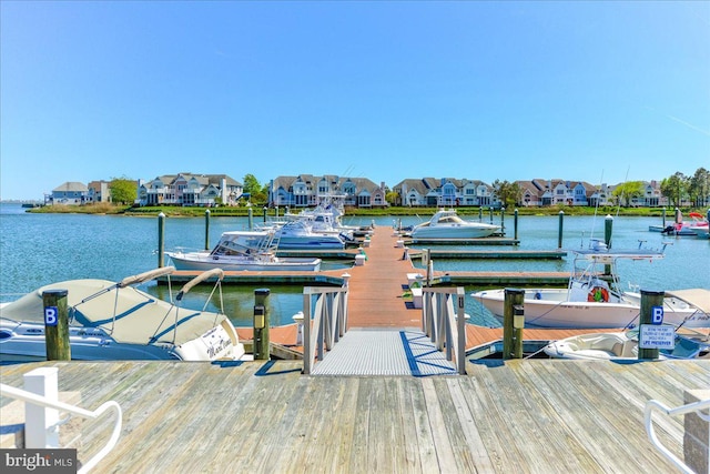 dock area with a water view