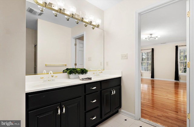 bathroom with vanity and wood-type flooring