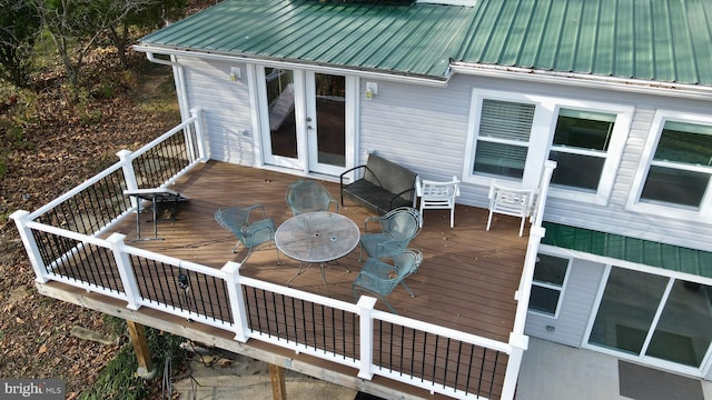 wooden terrace with french doors