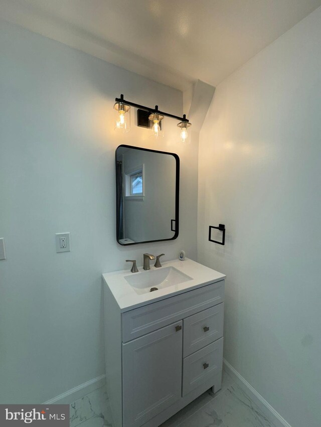 111 E Del A Vue Ave, Carneys Point, NJ 08069 - bathroom featuring baseboards, marble look tile flooring, and vanity