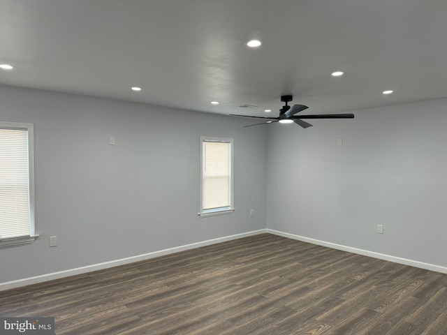 111 E Del A Vue Ave, Carneys Point, NJ 08069 - empty room with a ceiling fan, dark wood-type flooring, recessed lighting, and baseboards