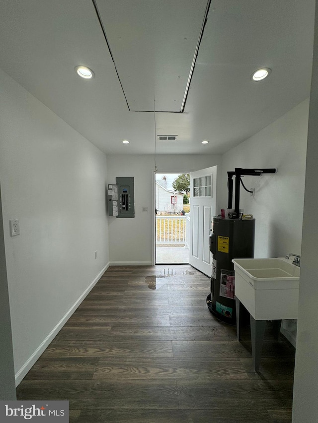 111 E Del A Vue Ave, Carneys Point, NJ 08069 - entrance foyer featuring water heater, recessed lighting, dark wood-style flooring, electric panel, and baseboards