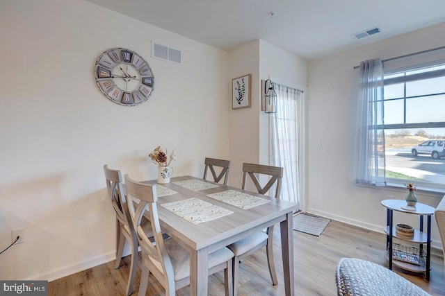 dining space featuring light hardwood / wood-style flooring