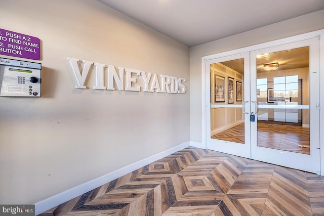 doorway featuring french doors and parquet floors