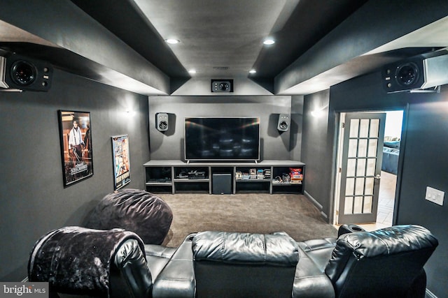 view of carpeted home theater room