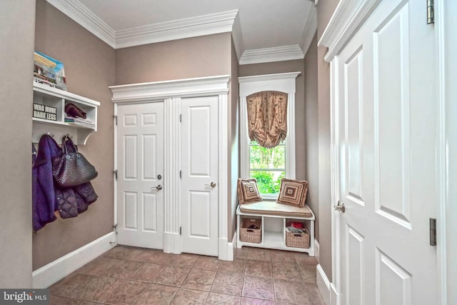 mudroom with crown molding