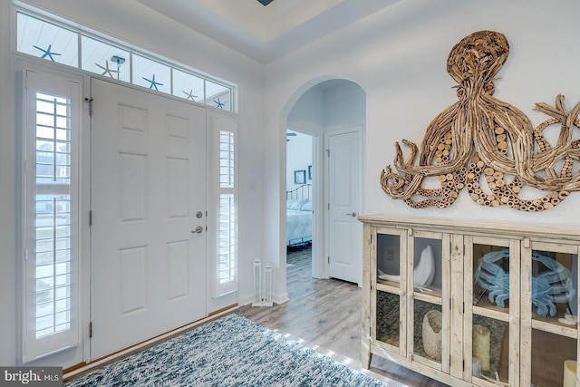 entryway with hardwood / wood-style floors