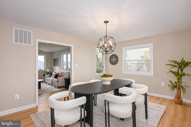 2142 Lake Dr, Pasadena, MD 21122 - dining area with a chandelier, light wood-style floors, and baseboards