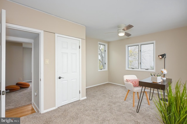2142 Lake Dr, Pasadena, MD 21122 - office space with light colored carpet, ceiling fan, and baseboards
