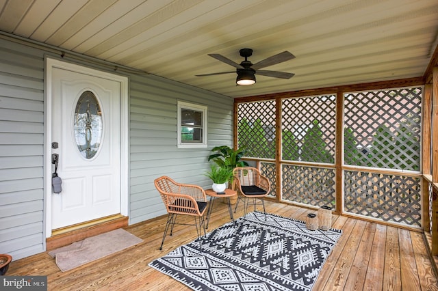 2142 Lake Dr, Pasadena, MD 21122 - wooden terrace with ceiling fan
