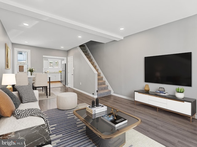 living room with hardwood / wood-style flooring