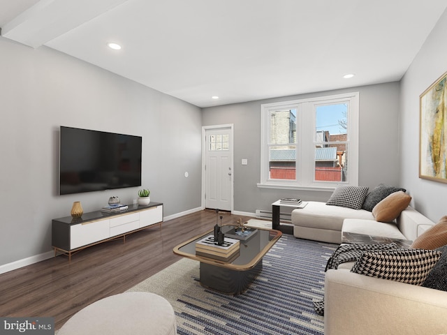 living room featuring dark hardwood / wood-style floors